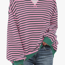 ANRABESS Women Striped Oversized Sweatshirt Crewneck Long Sleeve Shirts Hoodies 2025 Summer Fashion Pullover Top Y2K Outfits, Size -L