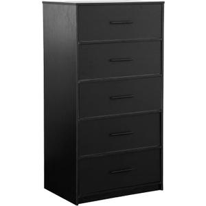 Techni Home 5-Drawer Dresser w/Fabric Drawers, Modern, Storage Chest,Black