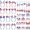 36 Pcs Patriotic Party Favors Set Felt Headband Eyeglasses Beaded Necklaces 4th of July Independence Day Costume Accessories for Memorial Day Parades Party Decoration
