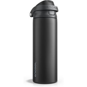 ENCOOL Leakproof Insulated Water Bottle with Straw Dual-Sip Water Bottle Bag-Safe Design for Work, Commute & Gym Keeps Drinks Cold All Day, 32 oz, Jet Black