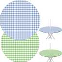 DoubleFill 2 Pcs Round Outdoor Tablecloth with Umbrella Hole - Anti-Wrinkle Polyester Tablecloth with Elastic Zipper Table Cover for Summer Patio Camping Party(45''-53'',Plaid)