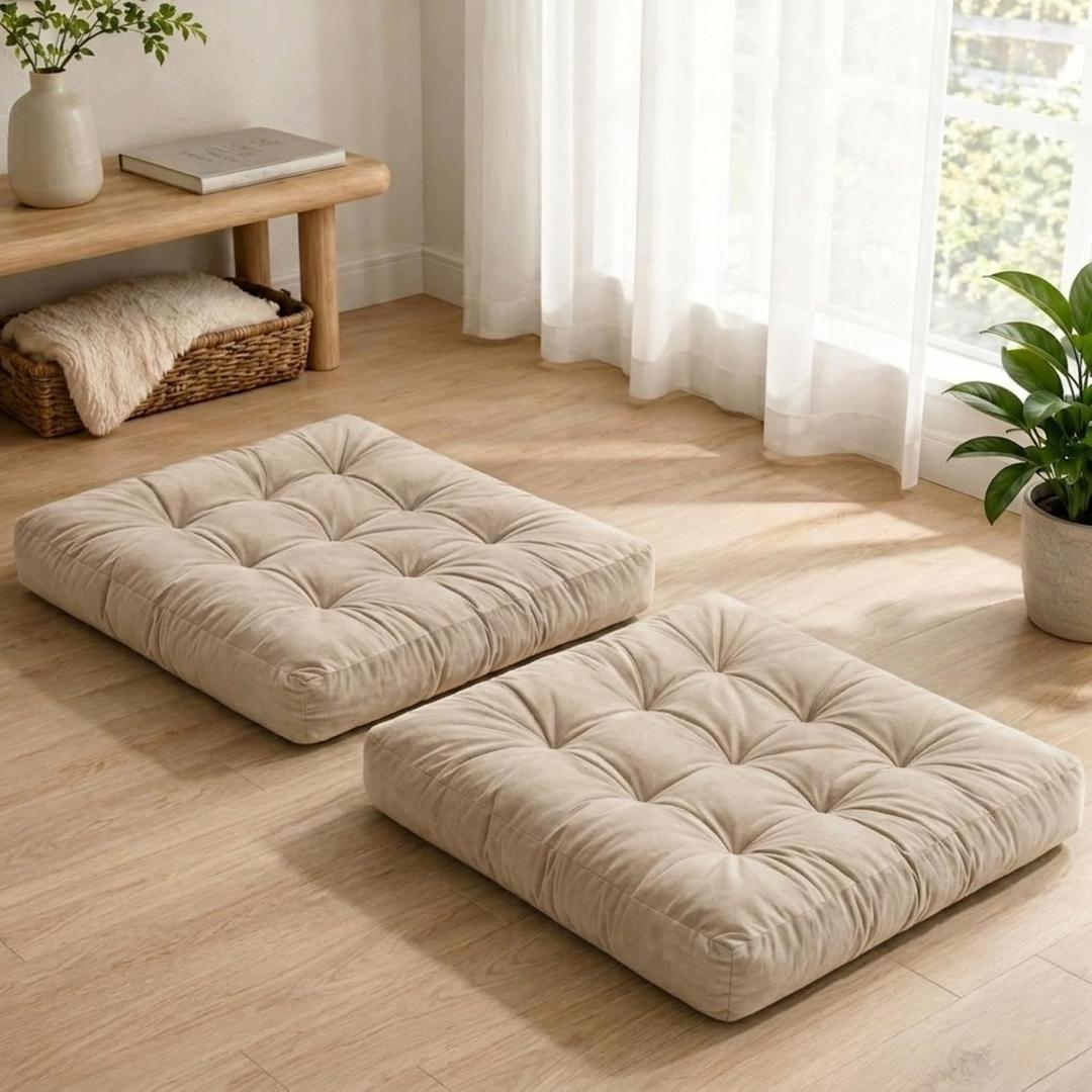 Floor Pillows Set of 2, Velvet Meditation Cushion for Adults, 22" Square, 2pack