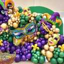 Mardi Gras Balloon Garland Arch Kit, 169pcs Dark Purple Green and Gold Balloons with Large Mask Foil Balloon for Mardi Gras Party Supplies New Orleans Masquerade Party Decoration