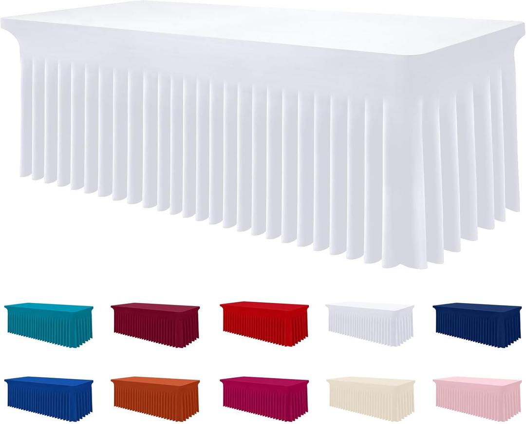 Smiry Spandex Tablecloth, Elastic Fitted Stretch Tablecloth for 8FT Rectangle Tables, Waterproof Washable Table Cover Skirt for Outdoor, Wedding, Banquet & Parties (White, 96Lx30Wx30H Inch)