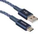 Philips 3 Ft. USB Type C Cable, USB-A to USB-C Blue Durable Braided Fast Charging Cable, Compatible with iPad Pro, MacBook Pro, Samsung Galaxy S21/S10/S9/Plus, Google Pixel 5/C/3/2/XL, DLC5203UA/37