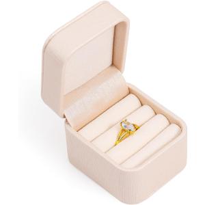 SANQIANWAN PU Leather Wedding Ring Box Jewelry Case for Proposal Engagement Ring Box Jewelry Display Box Gift Box for Birthday and Anniversary (Pearl White-B)