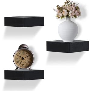 Small Floating Shelf,Set of 3 Display Ledges for Wall,Mini Shelves,Rustic Wood Shelf for Bedroom Living Room Bathroom Kitchen (6 Inch, Black)