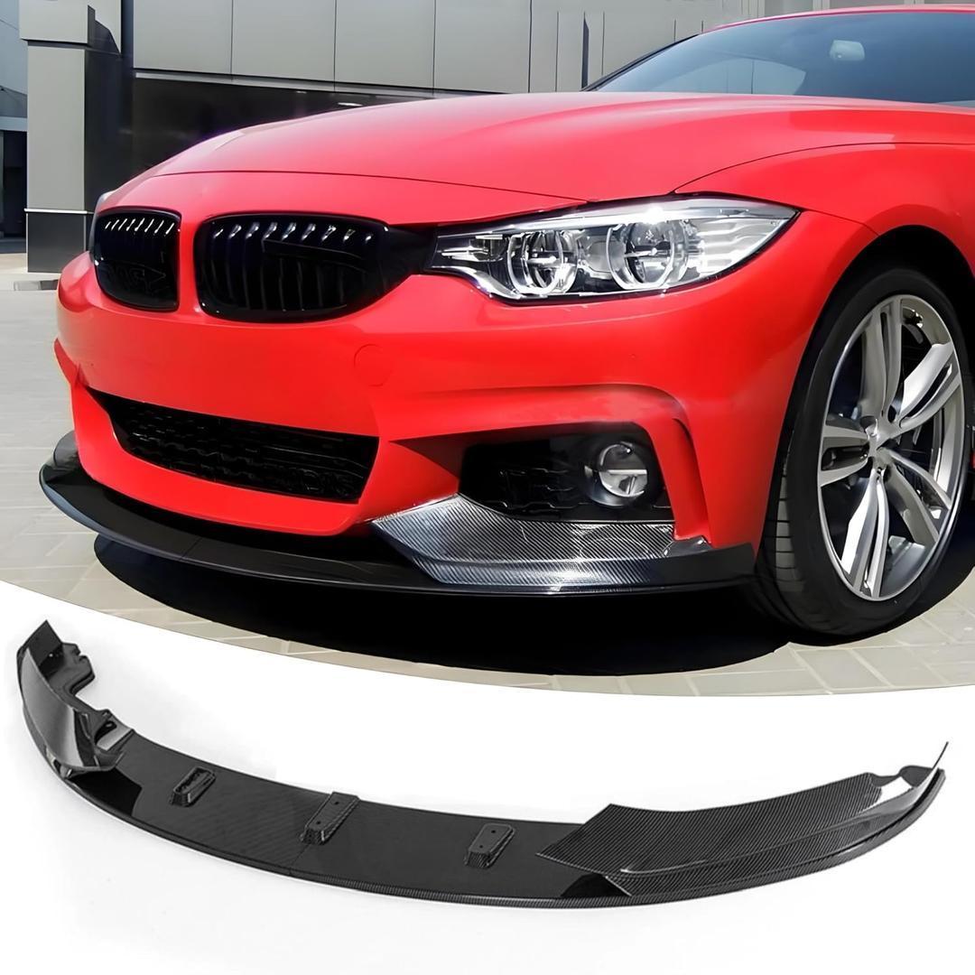 NEESPOC Front Bumper Lip Splitter Spoiler Fit for BMW 4 Series 2014-2020 428i/ 430i/ 435i/ 440i/ F32/ F33/ F36/ (M Sport Models), Carbon Fiber Style 4pcs Air Chin Body Kit Exterior Accessories
