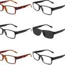 Gaoye 5-Pack Reading Glasses Blue Light Blocking, Spring Hinge Readers for Women Men Anti Glare Filter Lightweight Eyeglasses (I1 turtle mix with sunglasses, 1.25x)