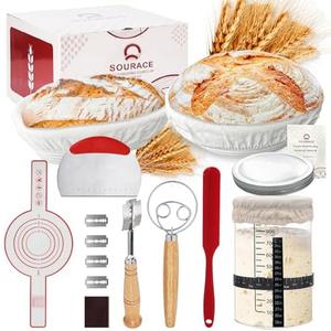 SOURACE Complete Sourdough Starter Kit,10 Inch Round & 9 Inch Oval Banneton Sourdough Bread Baking Supplies With Sourdough Starter Jar, Sour dough Starter Kits for Women, Men, and Bread Bakers