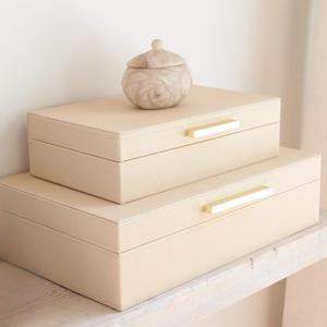 ZICOTO Decorative Storage Boxes with Lids Set of 2 Beautiful PU Leather Organizer Bins for Your Bookshelf Home Decor - Safely Store Photos, Documents and Memory Box Keepsakes in Style