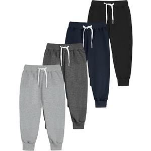 Resinta 4 Pack Toddler and Boys Joggers Sweatpants Cotton Kids Active Pants with Drawstring Casual Athletic Clothes (5-6 Years, Black, Dark Gray, Light Gray, Navy Blue)