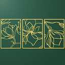 3 Panels Metal Flowers Wall Decor Modern Abstract Nature Floral Line Wall Sculpture Minimalist Decor Metal Home Hanging Wall Art for Home Bedroom Above Bed Wall Decor, 11.8 x 17 Inch (Gold)