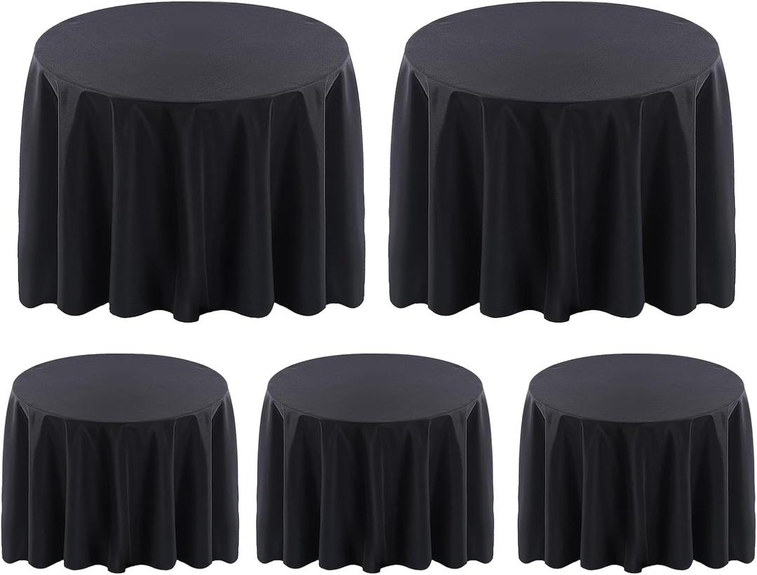Surmente 120 inch Round Tablecloths -5 Pack Black Round Table Cloths, Polyester Fabric Table Covers for Wedding, Party, Banquet, or Restaurant