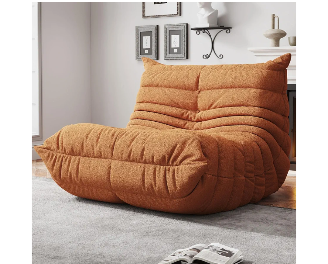 Bean Bag Chairs for Adults, Memory Foam Couch Single Sofa Chair, Soft Teddy Material Cozy Comfy Reading Nook Chairs, Floor Chair for Living Room Bedroom Office (Orange)