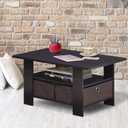 Furinno Andrey Coffee Table with Bin Drawer, Dark Walnut