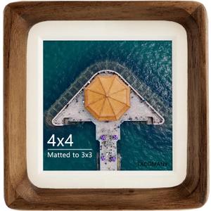 Handcrafted Natural Wood Picture Frame with Mat for Wall and Tabletop display (Walnut, 4x4 matted to 3x3)