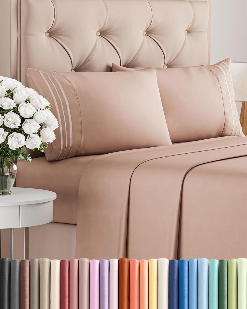 Full Size 4 Piece Sheet Set - Comfy Breathable & Cooling Sheets - Hotel Luxury Bed Sheets for Women & Men - Deep Pockets, Easy-Fit, Extra Soft and Wrinkle Free Sheets - Mauve Oeko-Tex Bed Sheet Set