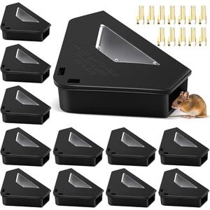 Qualirey 12 Pcs Mouse Bait Station with Key Required Mouse Stations Mice Traps Bait Boxes Mice Station for Small Mice Indoor Outdoor, Keeps Children Safe, Bait Not Included