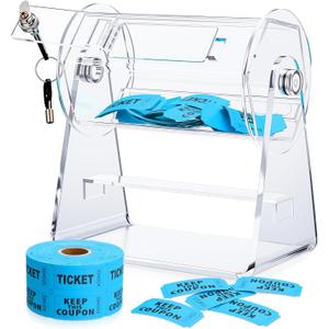 Didaey Small Clear Acrylic Raffle Drum with 1000 Tickets, Compact Tabletop Ticket Spinner Box for Business Card Vendor Booths Retail Store Office Giveaways (6.7x3.9 x 7.1 Inch, Blue)