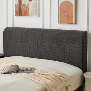 Bed Headboard Cover King, Stretch Bed Head Board Slipcover, Jacquard Protector Slip Cover for Upholstered Headboard (Herringbone Leaf Grey, King Headboard Length (70"-80"))