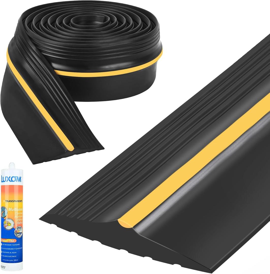 MYFAMIREA 10FT Garage Door Bottom Threshold Seal Strip with 300ml Black Adhesive/Sealant, Universal Rubber DIY Bottom Floor Threshold Seal, Weatherproofing Weather Stripping Replacement