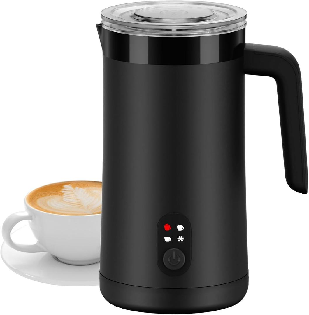 Milk Frother, 4 in 1 Electric Milk Steamer, 13.5oz Automatic Warm and Cold Foam frother for Coffee, Latte, Macchiato, Cappuccino, Hot Chocolate (Classic Black)