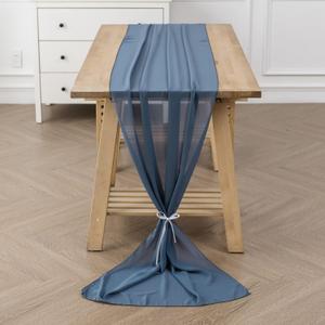 6Pack 10ft Chiffon Table Runner 29x120 Inch Sheer Romantic Table Runner for Wedding Birthday Party Bridal Shower Outdoor Decoration-Dusty Blue