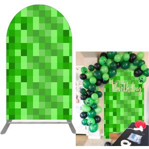 FiVan 7.2x4ft Green Pixel Arch Backdrop, Video Game Theme Party Background for Gamer Birthday Party, Kids' Gaming Event Decorations, Photo Booth Prop