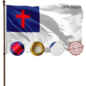 Christian Cross Flag 3x5 Outdoor Double Sided- 3Ply Heavy Duty 240D Nylon(All Weather)- Christianity Religious Flags- 2 Brass Grommets & 4 Rows Stitched
