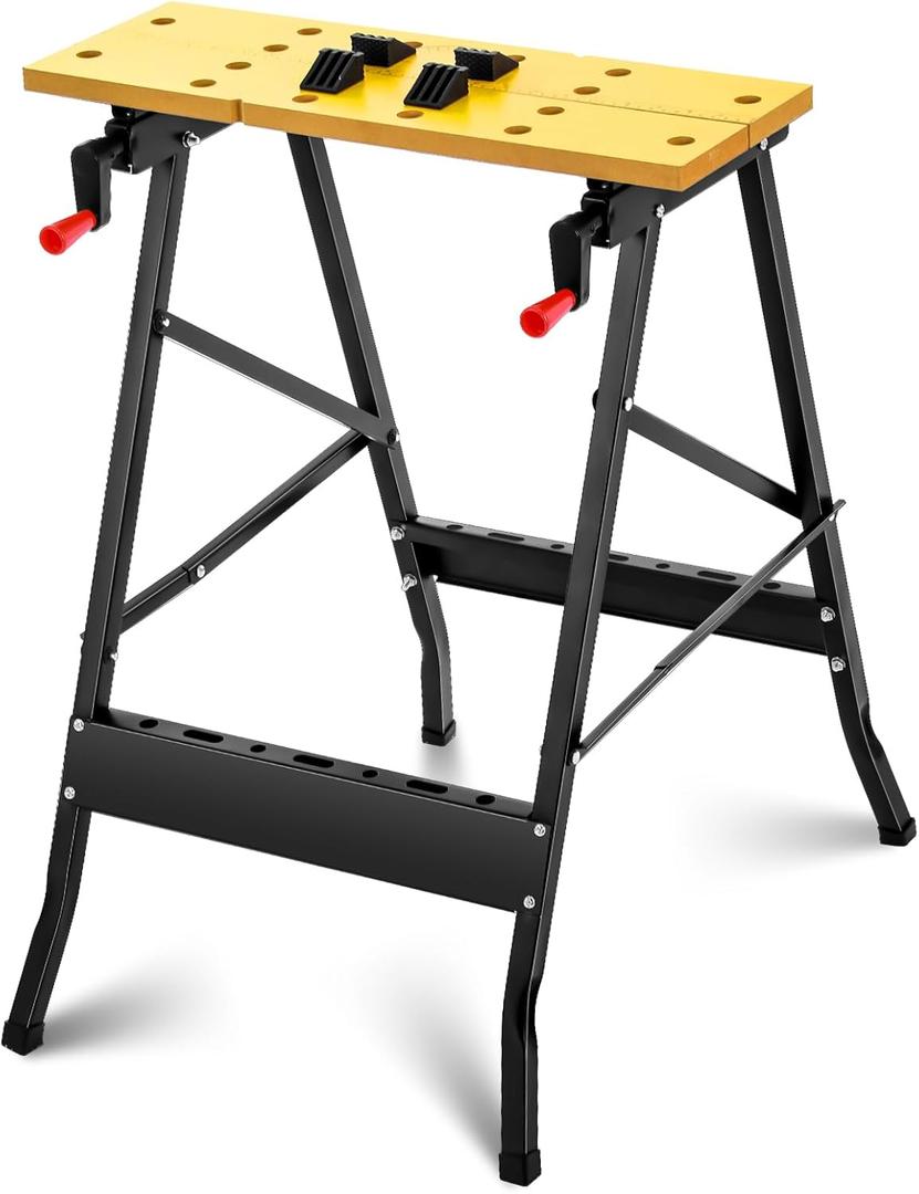 Folding Portable Workbench with Vise with Measuring Ruler and Protractor Adjustable Foldable Work Bench Multi Purpose for Garage Home DIY Carpentry
