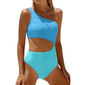Women's One Piece Swimsuit- One Shoulder Bathing Suit Cutout Tummy Control Swimwear (Medium, Blue) Women's One Piece Swimsuit- One Shoulder Bathing Suit Cutout Tummy Control Swimwear (Medium, Blue)