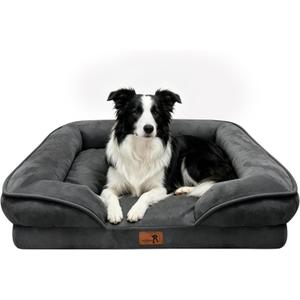 Spotted Play Orthopedic Dog Bed with Sides - Sofa Beds for Large Dogs, Supportive Foam Pet Couch Bed with Washable Removable Cover, Waterproof Lining and Non-Slip Bottom, Dark Grey - L 35.0"L x 25.0"W x 6.5"Th