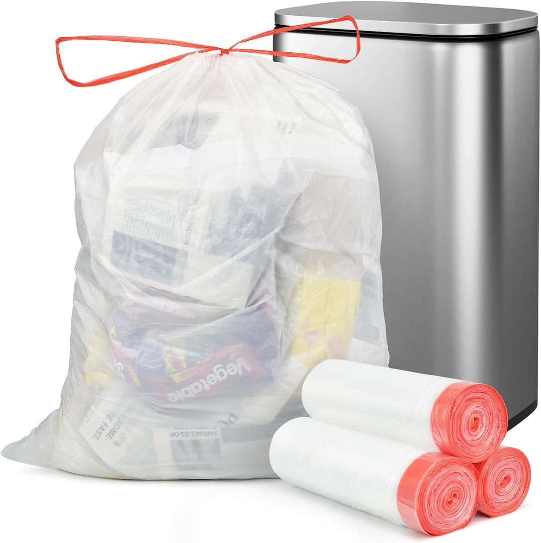 16-18 Gallon Trash Bags with Drawstring, Clear, Large Strong Trash Can Liners, Heavy Duty Plastic Garbage Bags for Home Kitchen Office Lawn Commercial, (105)