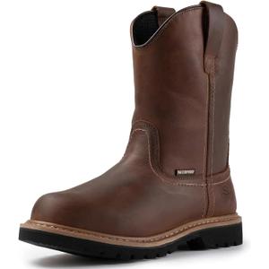 SUREWAY Mens 10 in Soft/Steel Toe Waterproof Wellington Boot,Heavy Duty Pull On Work Boots for Men,Full Grain Leather,Goodyear Welted,Superior Slip Resistant (7)
