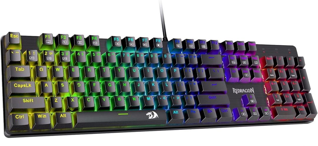 Redragon Mechanical Gaming Keyboard Wired, 11 Programmable Backlit Modes, HotSwappable Red Switch, AntiGhosting, DoubleShot PBT Keycaps, Light Up Keyboard for PC Mac