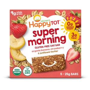 HAPPYTOT Organics Super Morning Oat Bars, Bananas, Strawberries & Sunflower Butter, 5 Count (Pack of 6) (EXP 09/12/26)