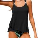 Shallmu Girls Swimsuits Two Piece Bathing Suits Ruffle with Metal Decoration Girls Tankini 9-18 Years