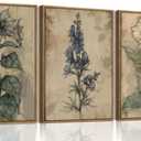 SongZest 3 Piece Vintage Botanical Framed Wall Art Dark Floral Canvas Art Prints Rustic Farmhouse Pictures Wall Decor Gothic Cottagecore Paintings Artwork for Living Room Bedroom Bathroom 12x16in