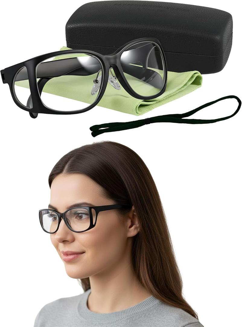 0.75mmpb X-Ray Lead Glasses, Eye Safety Glasses with Side Shields, Lightweight Lab Dental Glasses with Storage Case Cleaning Cloth Eyeglass Strap for Eye Protection (Black Frame)
