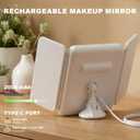 LED Bathroom Shower Mirror with Lights, Trifold Vanity Mirror with Powerful Suction Mount, Rechargeable Makeup Mirror with 2X/3X Magnification, 3 Color Lights & Brightness Adjustable