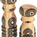 Bloomingville Wood Salt and Pepper Mills with Inlaid Circles Design, Natural and Black, Set of 2