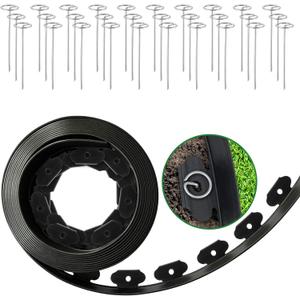 4 in Tall Landscape Edging, 120 ft Garden Border with 120 Metal Spikes, Flexible Plastic for Lawns - Black, No-Dig Design