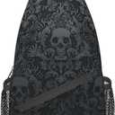 MEDTOGS Skull Sling Bag,Victorian Gothic Sling Backpack Black Crossbody Bag Men Casual Shoulder Daypack for Women Men Lightweight Travel Hiking Gym