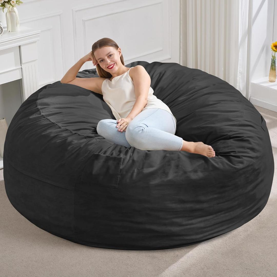 Hobestluk 5FT Bean Bag Chair Giant Bean Bag Chairs for Adults Large Bean Chairs with Removable Cover, Beanbag Chair with Filler, Adult Bean Bag Chairs for Living Room, Bedroom (5FT - 50" x 50" x 24", Black)
