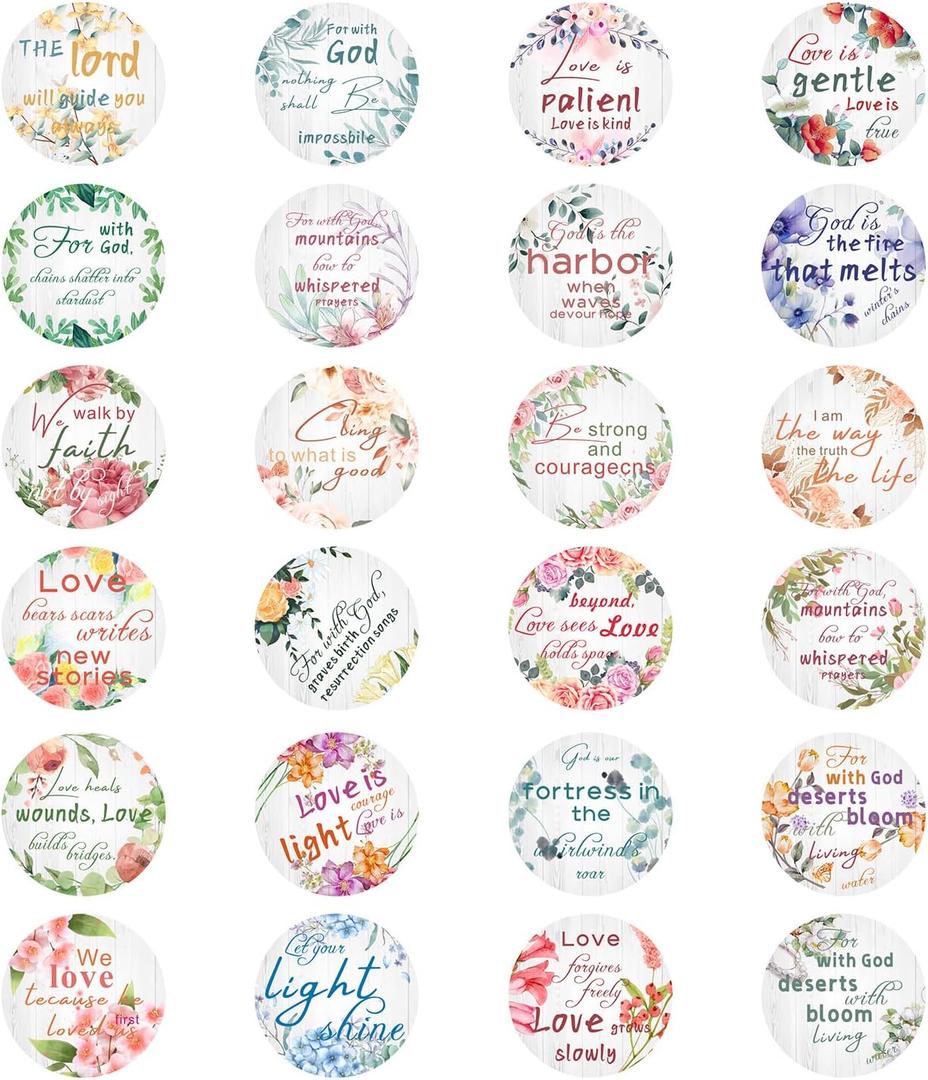 720 Pcs Floral Christian Stickers, 24 Styles Bible Verse Scripture Stickers Religious Inspirational Decals for Crafts Cards Envelope Seals and Christian Party, 1.5 Inch