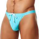 MIZOK Men's Sexy Low Rise Swimsuits Bikini Swimming Briefs Swimwear with Adjustable Drawstring (Large)