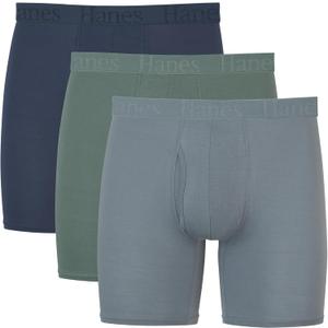 Hanes Originals Supersoft Boxer Briefs, Viscose from Bamboo Men's Underwear, Solids & Prints, 3-Pack (Large, Grey/Green/Navy)