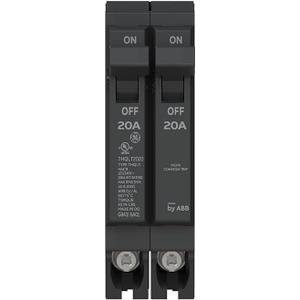 ABB Q-Line THQLT2020 Tandem Circuit Breaker  20A/1P & 20A/1P Dual Circuit Breaker for Single Slot  120/240V, 10 kAIC  Plug-in Mount  for Residential & Commercial Use