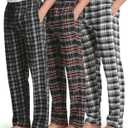 Real Essentials 3 Pack: Men's Soft Cotton Flannel Pajama Pants PJ Lounge Bottoms Elastic Waist Pockets (Big and Tall) (XXL)